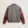 Blouson aviateur en laine gris chiné avec manches en cuir