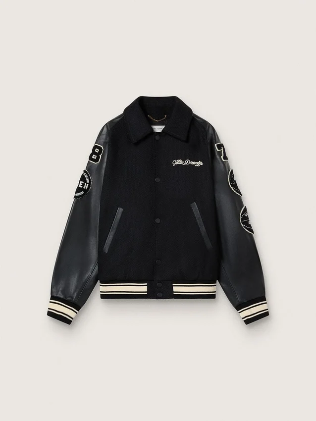 Blouson aviateur en laine noire avec patch