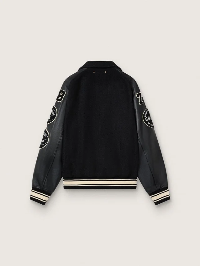 Blouson aviateur en laine noire avec patch