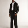 Blouson aviateur en laine noire avec patch