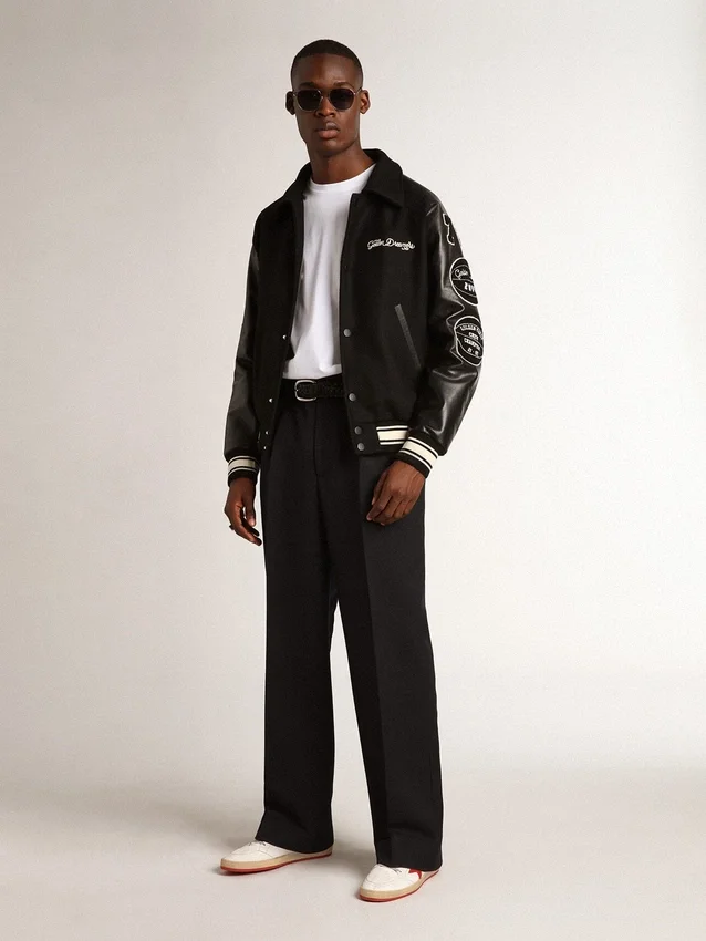 Blouson aviateur en laine noire avec patch