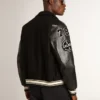 Blouson aviateur en laine noire avec patch