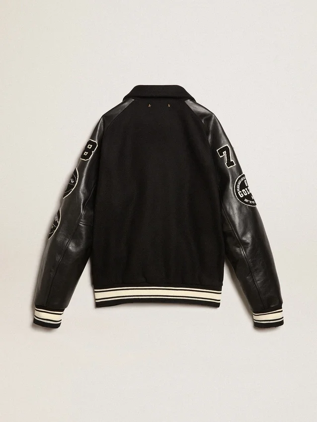 Blouson aviateur en laine noire avec patch