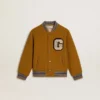 Blouson aviateur en laine pour enfant, jaune ocre, avec écusson