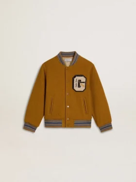 Blouson aviateur en laine pour enfant, jaune ocre, avec écusson