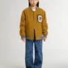 Blouson aviateur en laine pour enfant, jaune ocre, avec écusson
