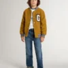 Blouson aviateur en laine pour enfant, jaune ocre, avec écusson