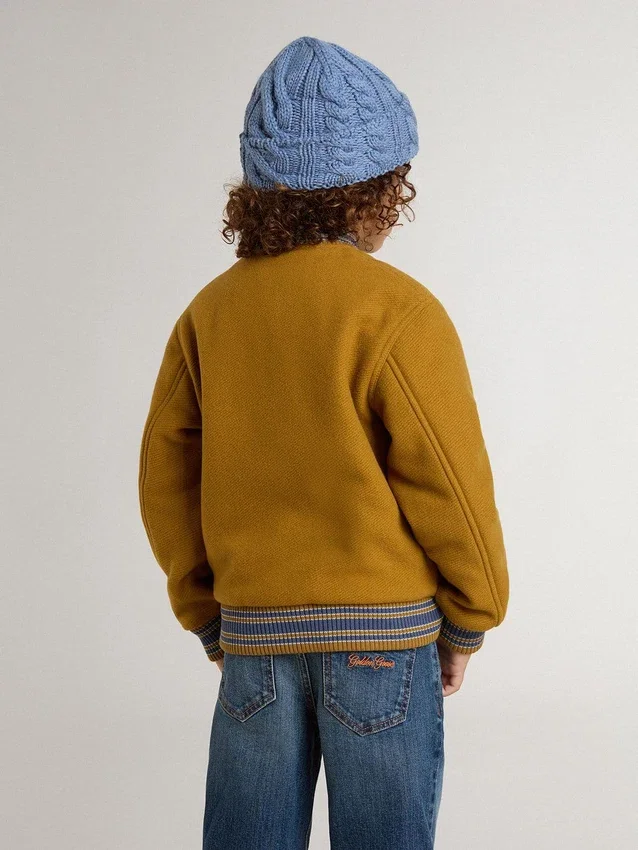 Blouson aviateur en laine pour enfant, jaune ocre, avec écusson