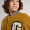 Blouson aviateur en laine pour enfant, jaune ocre, avec écusson