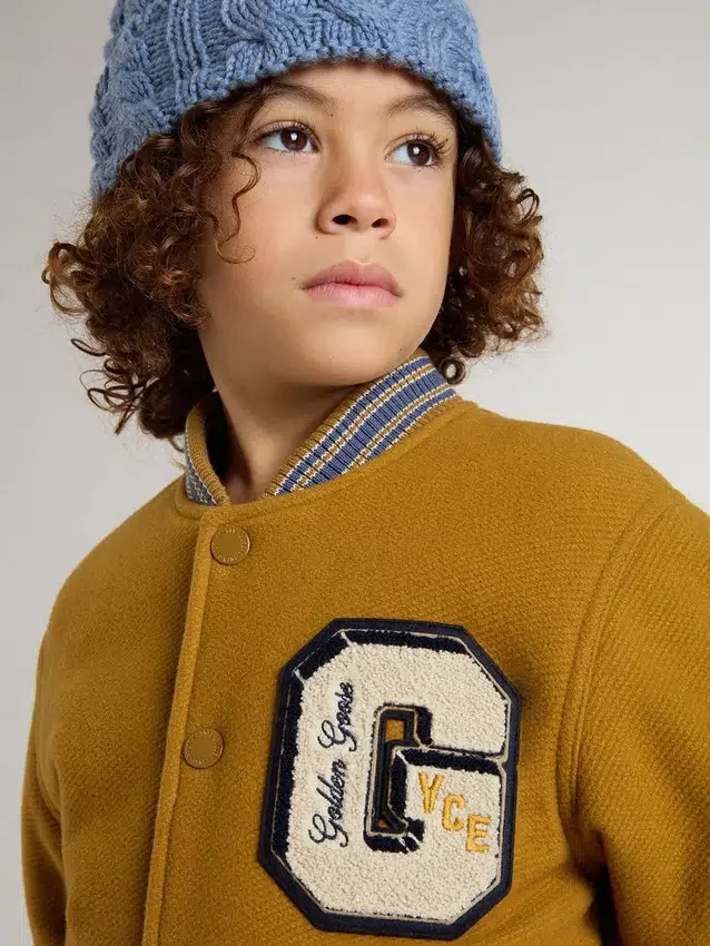 Blouson aviateur en laine pour enfant, jaune ocre, avec écusson