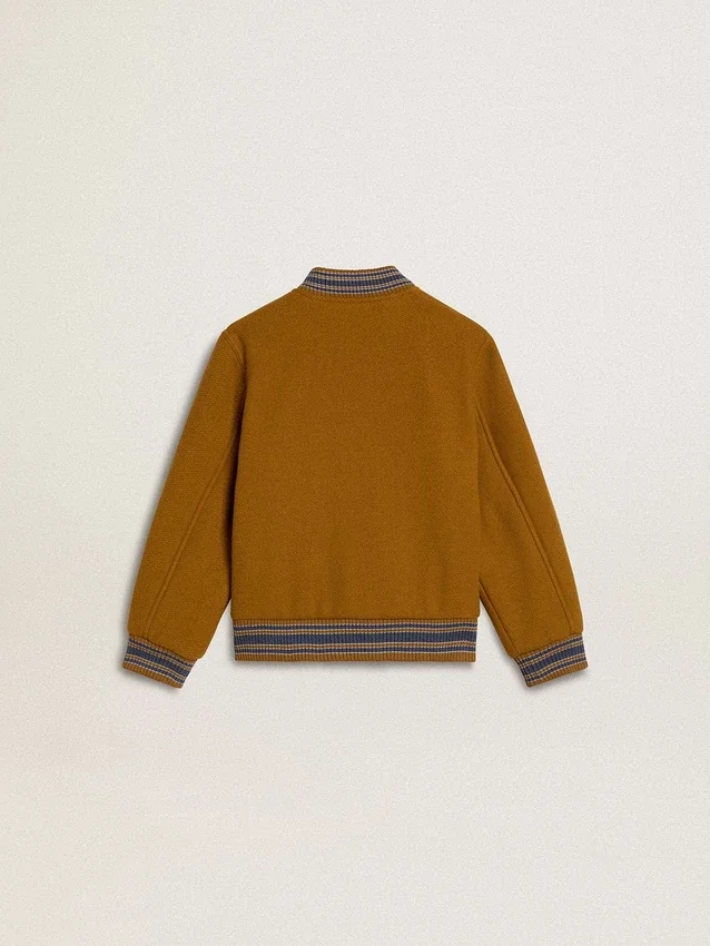 Blouson aviateur en laine pour enfant, jaune ocre, avec écusson