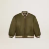 Blouson aviateur en nylon vert militaire pour enfant avec inscription dans le dos