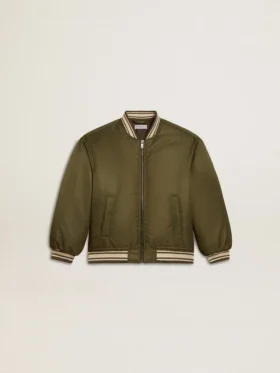 Blouson aviateur en nylon vert militaire pour enfant avec inscription dans le dos