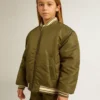 Blouson aviateur en nylon vert militaire pour enfant avec inscription dans le dos