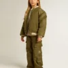 Blouson aviateur en nylon vert militaire pour enfant avec inscription dans le dos