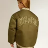 Blouson aviateur en nylon vert militaire pour enfant avec inscription dans le dos