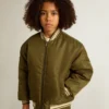 Blouson aviateur en nylon vert militaire pour enfant avec inscription dans le dos