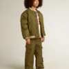 Blouson aviateur en nylon vert militaire pour enfant avec inscription dans le dos