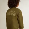 Blouson aviateur en nylon vert militaire pour enfant avec inscription dans le dos