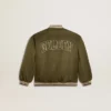 Blouson aviateur en nylon vert militaire pour enfant avec inscription dans le dos