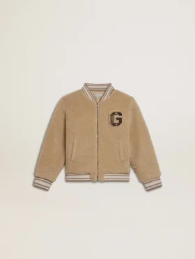 Blouson aviateur en polaire beige pour enfant