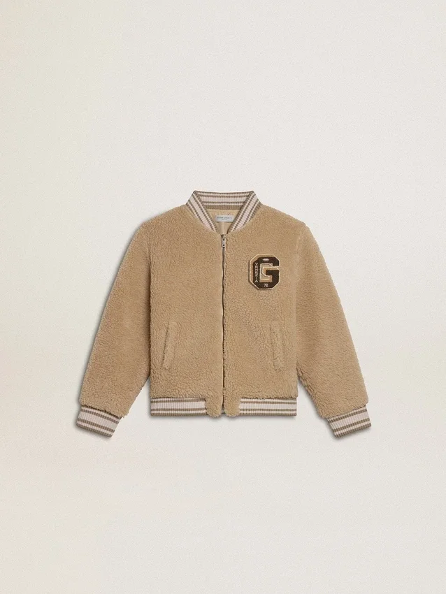 Blouson aviateur en polaire beige pour enfant