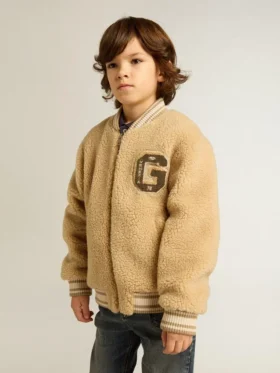 Blouson aviateur en polaire beige pour enfant
