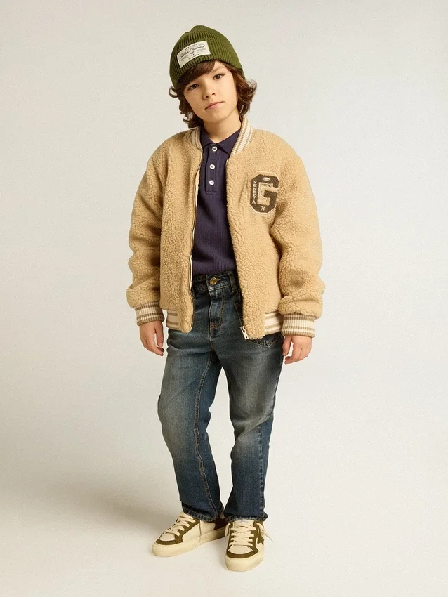 Blouson aviateur en polaire beige pour enfant