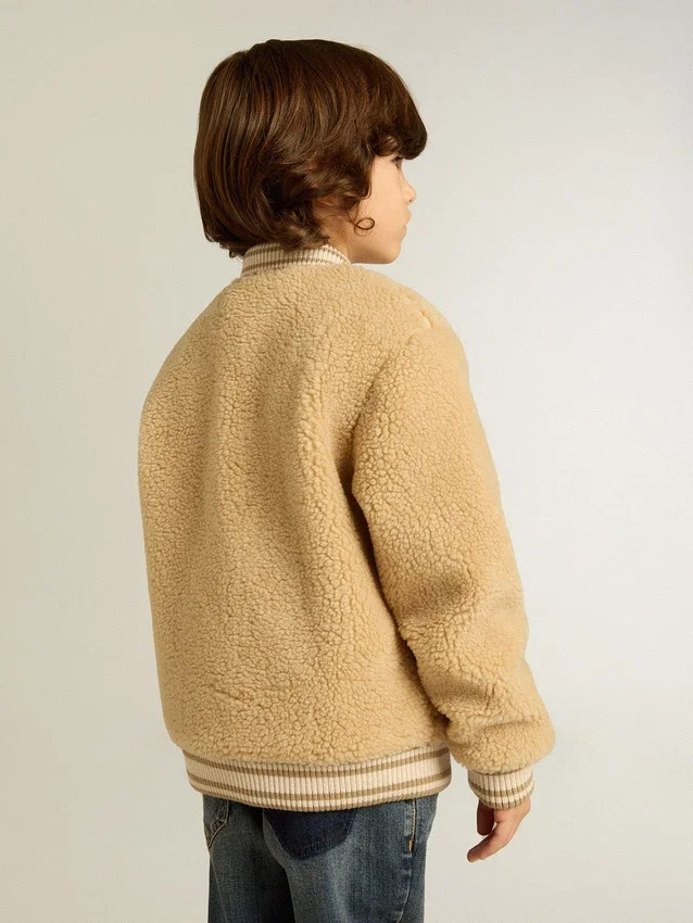 Blouson aviateur en polaire beige pour enfant