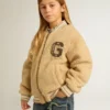 Blouson aviateur en polaire beige pour enfant