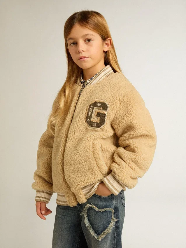 Blouson aviateur en polaire beige pour enfant