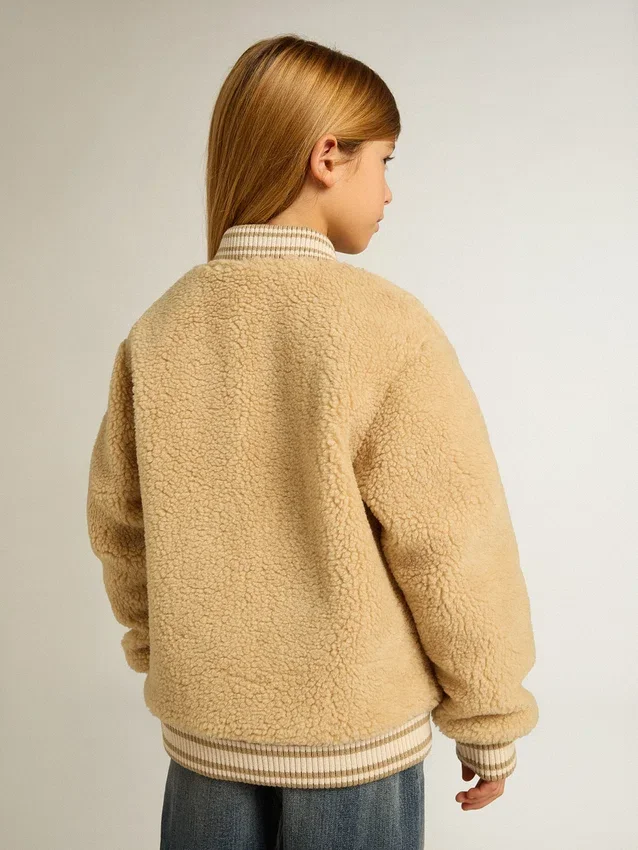 Blouson aviateur en polaire beige pour enfant