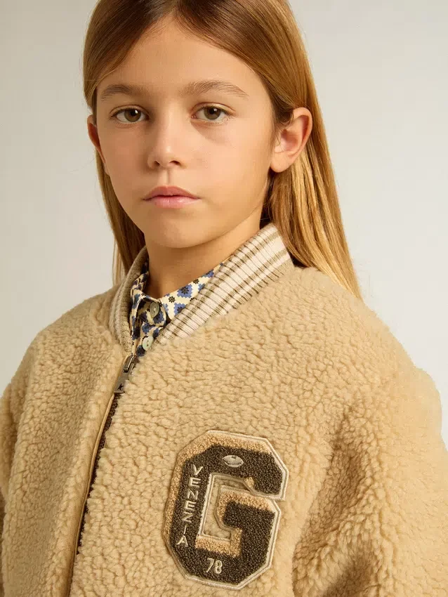 Blouson aviateur en polaire beige pour enfant