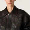 Blouson aviateur pour femme en cuir nappa bordeaux foncé avec broderies florales