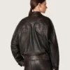 Blouson aviateur pour femme en cuir nappa bordeaux foncé avec broderies florales