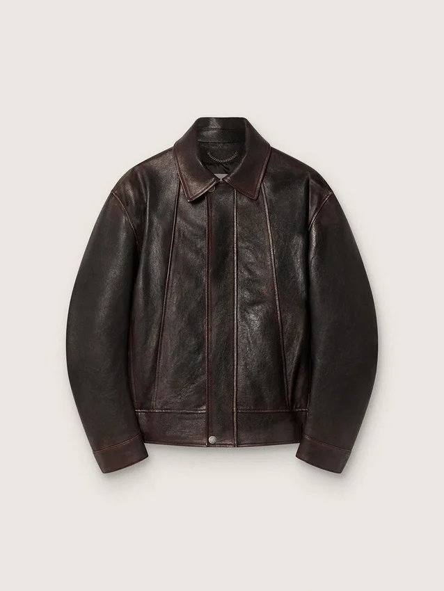 Blouson aviateur pour homme en cuir nappa bordeaux