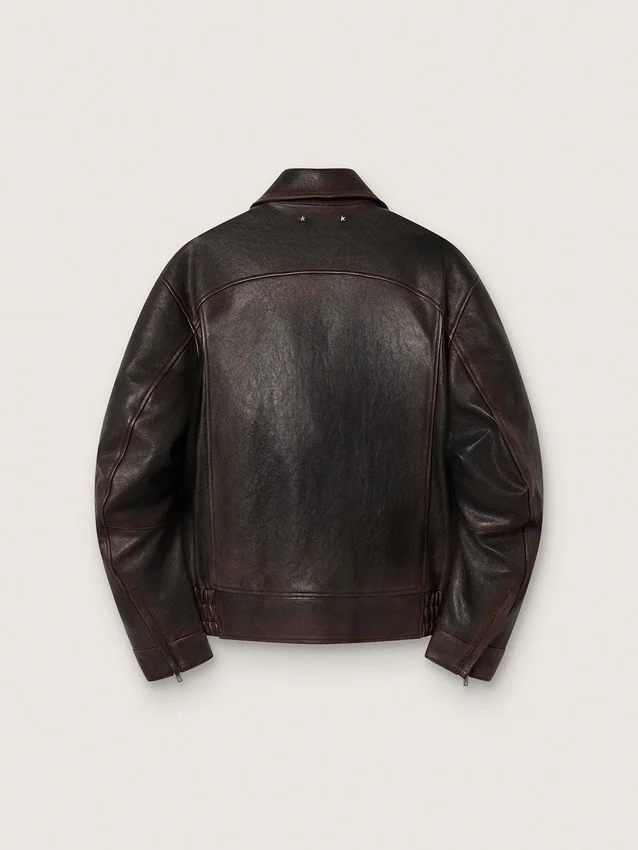 Blouson aviateur pour homme en cuir nappa bordeaux
