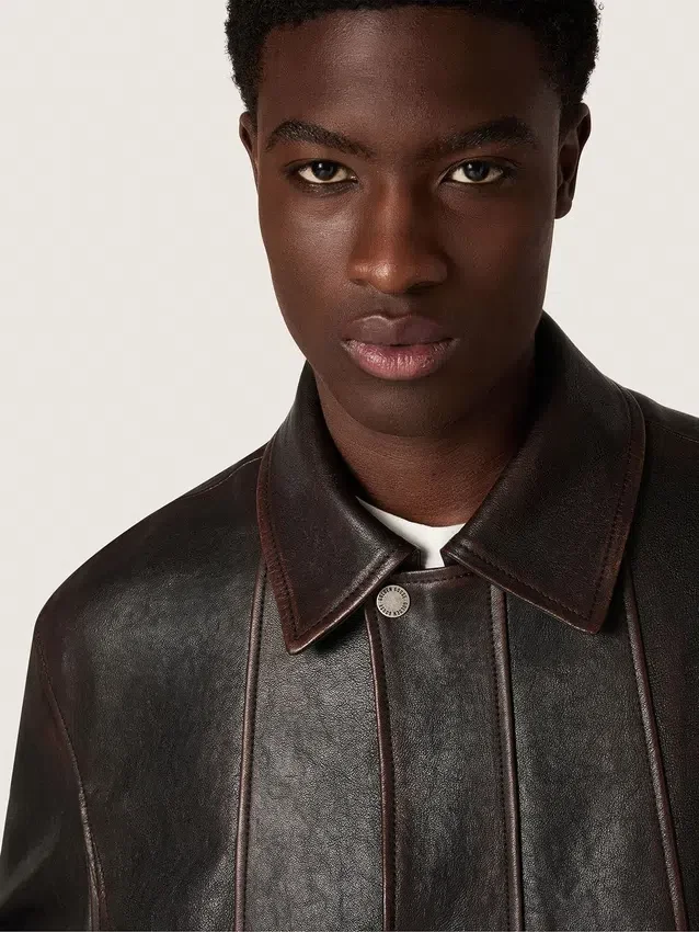 Blouson aviateur pour homme en cuir nappa bordeaux