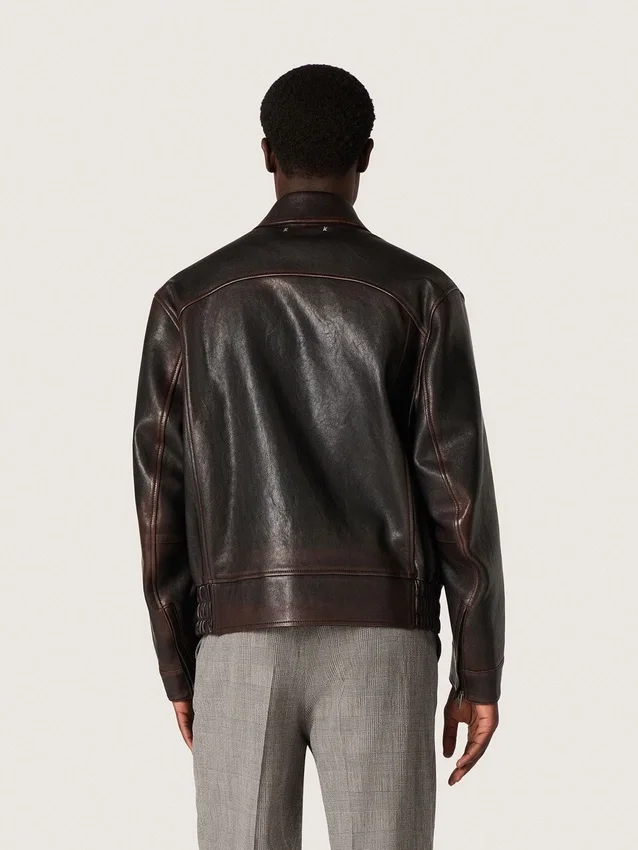 Blouson aviateur pour homme en cuir nappa bordeaux