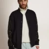 Blouson aviateur pour homme en laine bleu foncé avec manches en cuir