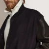 Blouson aviateur pour homme en laine bleu foncé avec manches en cuir