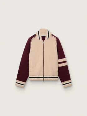 Blouson aviateur unisexe en maille jacquard blanche et bordeaux