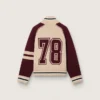 Blouson aviateur unisexe en maille jacquard blanche et bordeaux