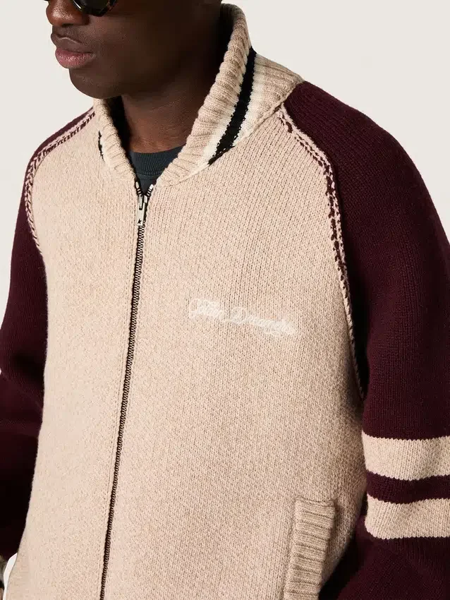 Blouson aviateur unisexe en maille jacquard blanche et bordeaux