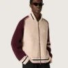 Blouson aviateur unisexe en maille jacquard blanche et bordeaux