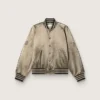 Blouson aviateur unisexe en satin vert avec ourlets et col côtelés