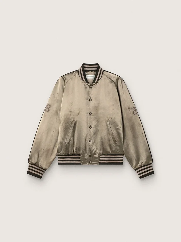 Blouson aviateur unisexe en satin vert avec ourlets et col côtelés