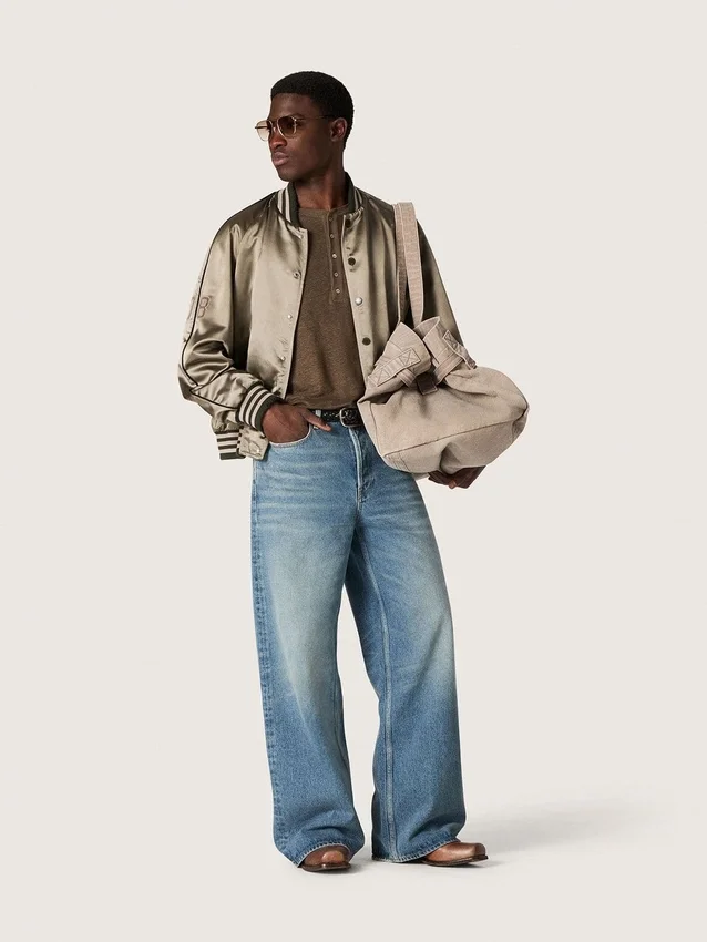 Blouson aviateur unisexe en satin vert avec ourlets et col côtelés
