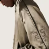 Blouson aviateur unisexe en satin vert avec ourlets et col côtelés