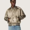 Blouson aviateur unisexe en satin vert avec ourlets et col côtelés